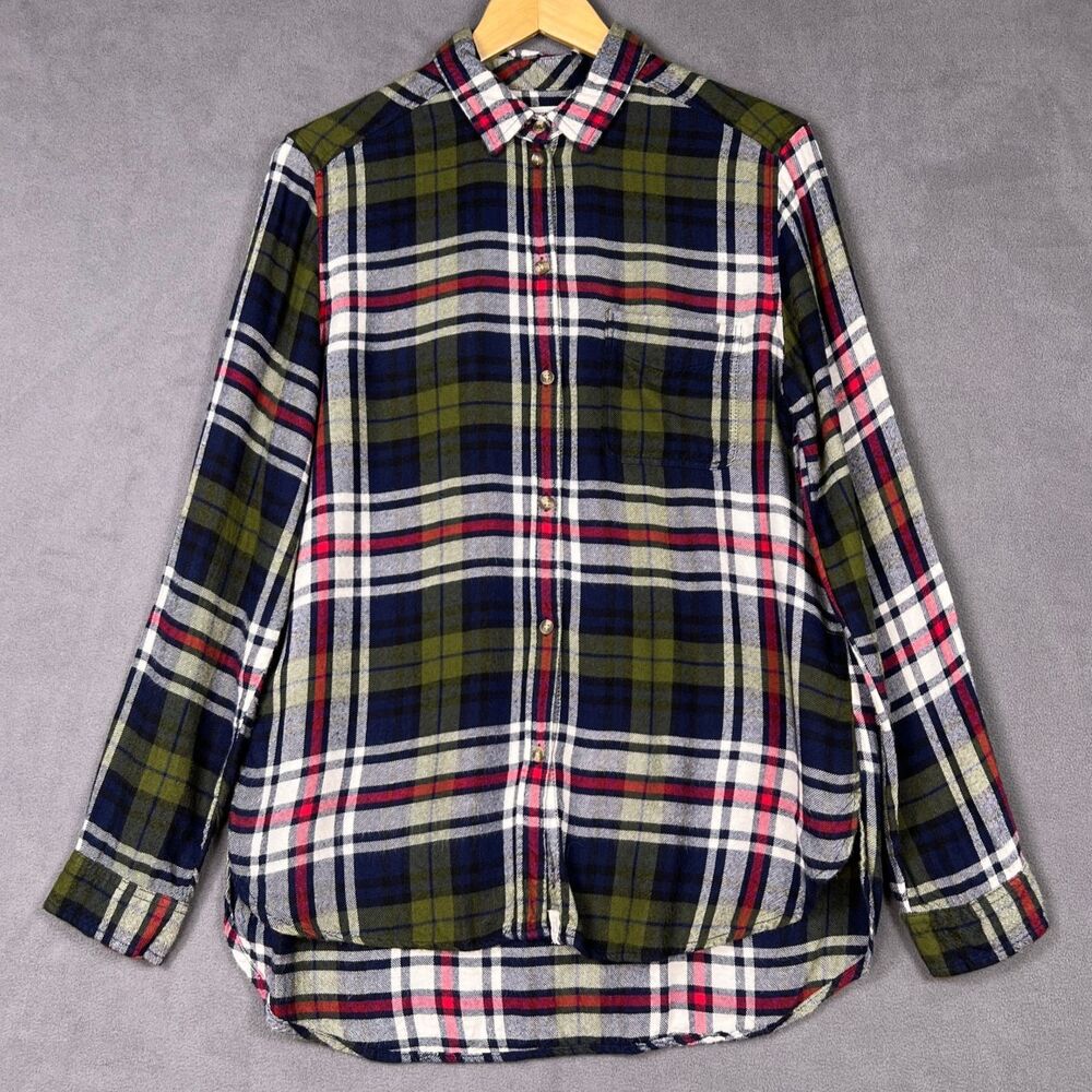 American Eagle Flannel Shirt Womens M Boyfriend Fit Plaid Green Soft Blend